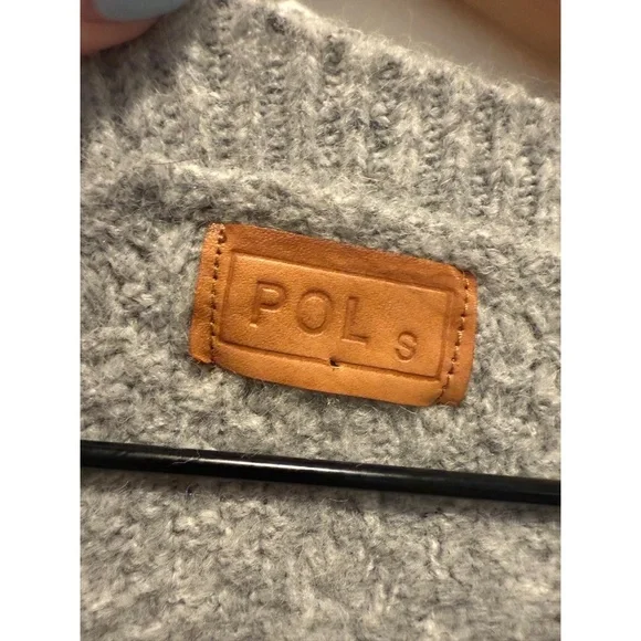 POL Womens Size S Heather Grey Cable Knit Pom Pom Ribbed Sweater EUC - Picture 2 of 6